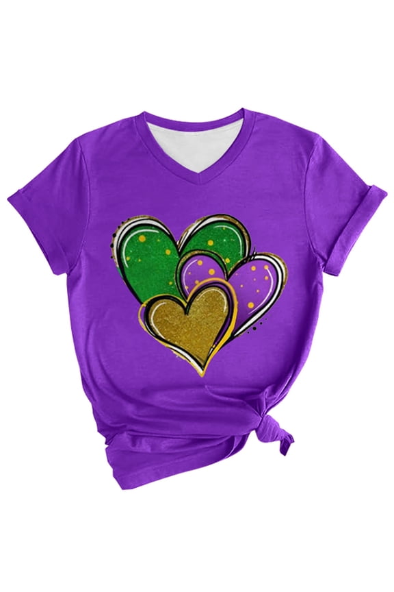 Mardi Gras V Neck Shirts for Women Mardi Gras T-shirt Summer Tops Beach T Shirts for Women Knit Tops for Women Womens Workout Shirt T Shirts for Women Plus Size Rose Gold L