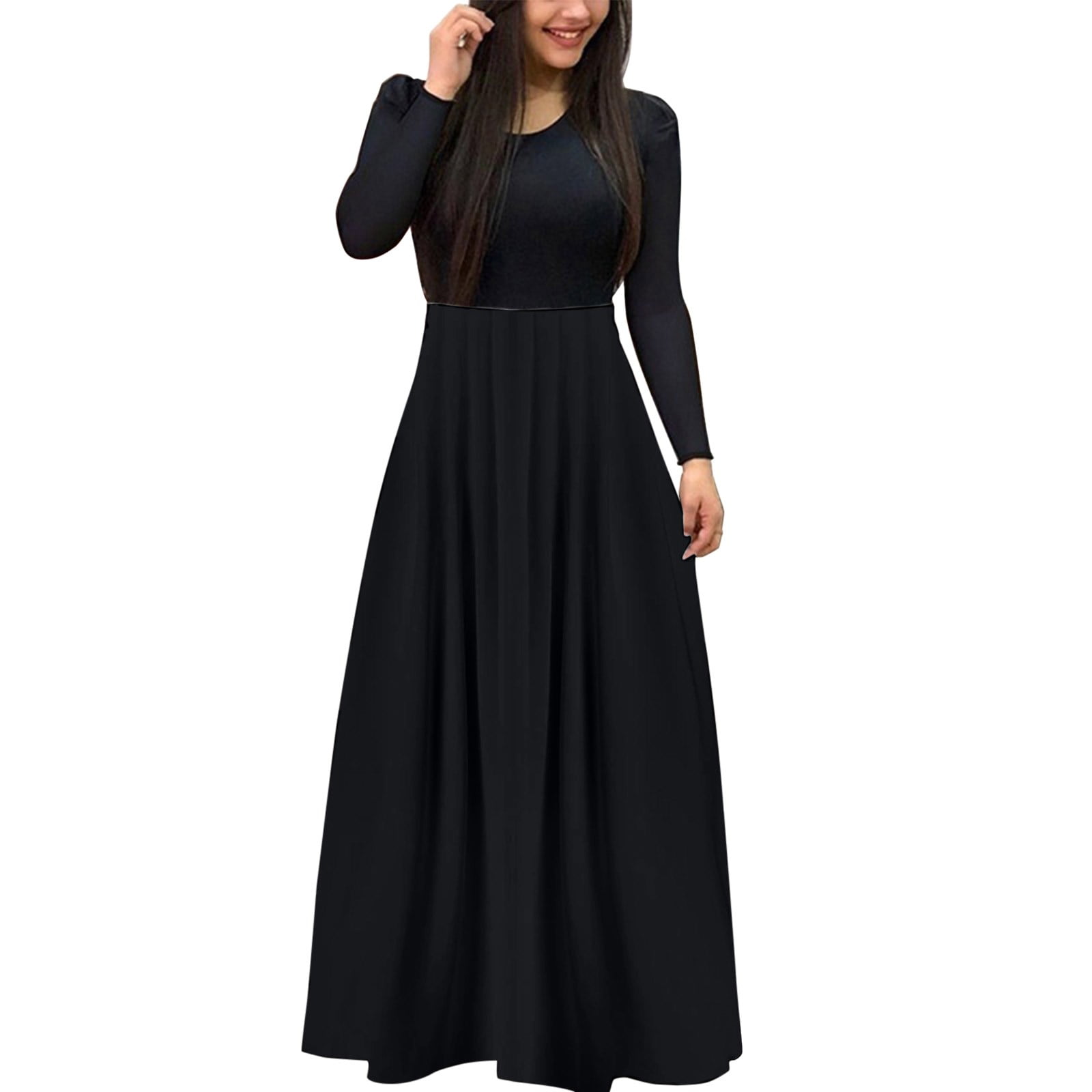 Outfmvch Maxi Dress for Women Black Dress Dresses for Women 2024 Maxi Solid Color Relaxed Fit