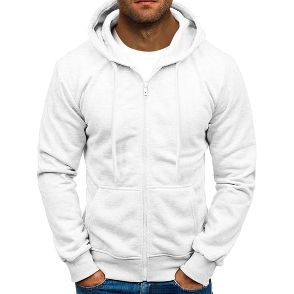 Outfmvch Men's Zip-Up Hoodie,Full-Zip Hoodie,Hooded Sweatshirt,Fleece Hoodie Men's Fashionable Casual Solid Color Trendy Hooded Zipper Sports Hoodie White XL