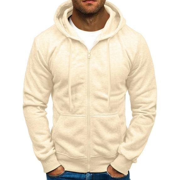 Outfmvch Men's Zip-Up Hoodie,Full-Zip Hoodie,Hooded Sweatshirt,Fleece Hoodie Men's Fashionable Casual Solid Color Trendy Hooded Zipper Sports Hoodie Beige S
