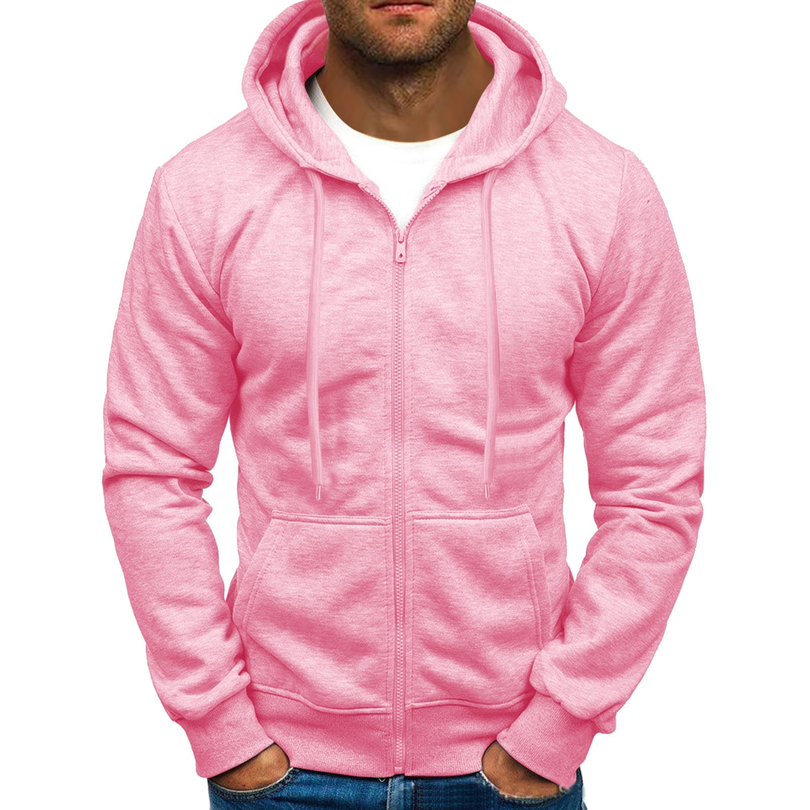 Pink Polka Dot Men's Zip Up Hoodie