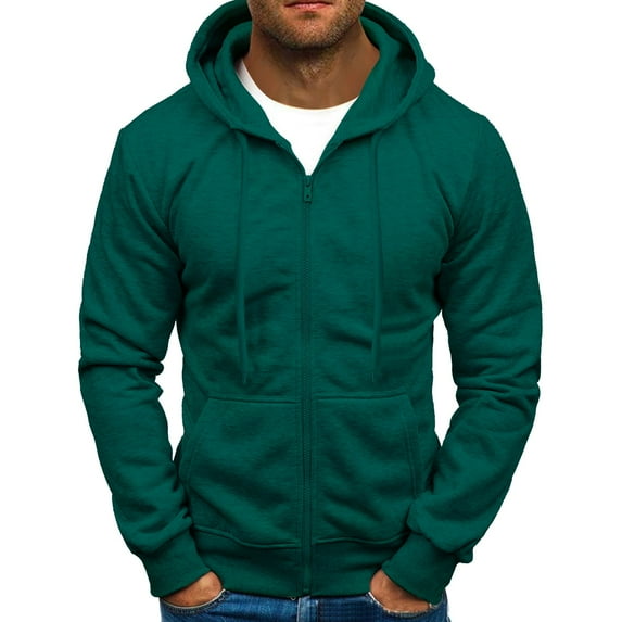 Outfmvch Men's Zip-Up Hoodie,Full-Zip Hoodie,Hooded Sweatshirt,Fleece Hoodie Men's Fashionable Casual Solid Color Trendy Hooded Zipper Sports Hoodie Green S
