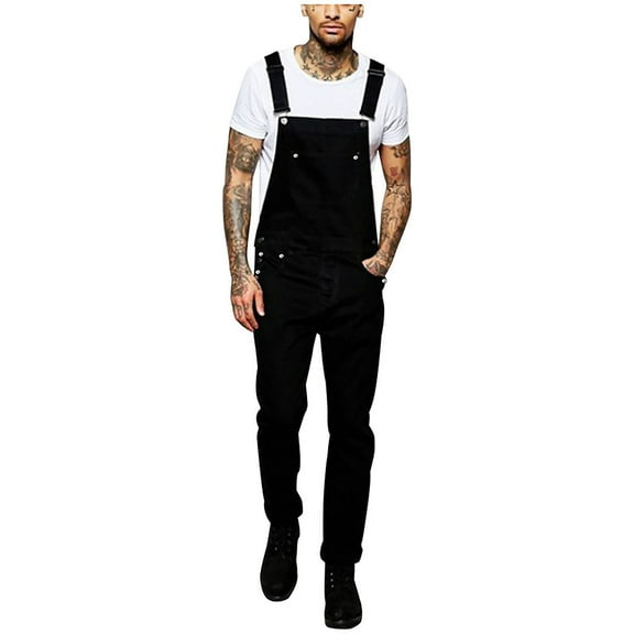 Outfmvch Mens Jeans Jeans For Men Mens Pocket Jeans Overall Jumpsuit Streetwear Overall Suspender Pants Romper Black L