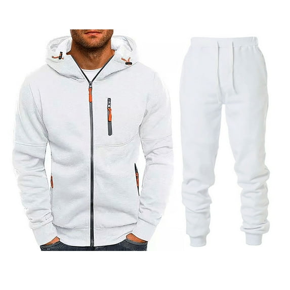 Outfmvch Mens Sweatpants Sweatshirts For Men Men'S Casual Solid Two Piece Zipper Hooded Pocket Coat Drawstring Pocket Pants Set Mens Hoodie White Xl