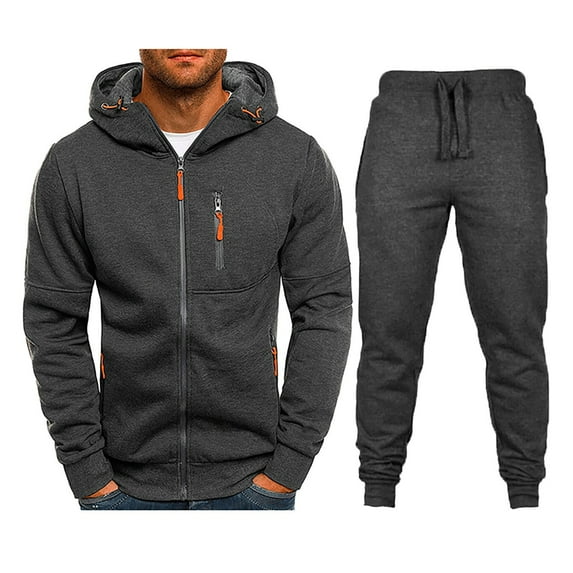 Outfmvch Mens Sweatpants Sweatshirts For Men Men'S Casual Solid Two Piece Zipper Hooded Pocket Coat Drawstring Pocket Pants Set Mens Hoodie Dark Gray L