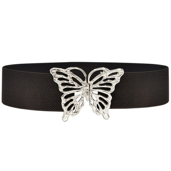 Outfmvch Metal Belt Women Stretchy Belts for Dresses Vintage Elastic Wide Waist Belts 2.36" Wide Wide Belts for Women Coffee One Size
