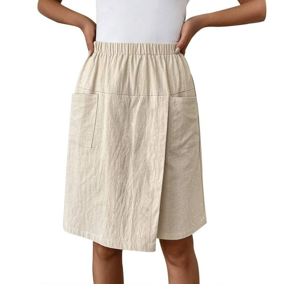 Outfmvch Mini Skirt Pencil Skirt Wrap Skorts Womens Jean Shorts Elastic Waist Knee Length Wide Leg Shorts Work Shorts Sports Shorts Womens Athletic Shorts Beige L