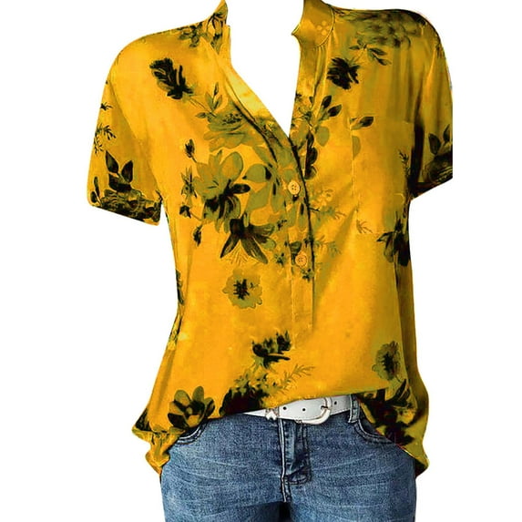 Outfmvch Oversized T Shirts for Women Plus Size Tops for Women Plus Short Printing Easy Sleeve Shirt Size Top Blouse Pocket Blouse Oversized T Shirts for Women Yellow XXXXXL