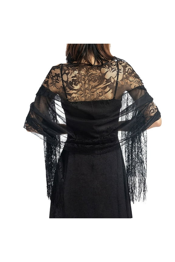 Pashmina Shawl Wraps for Women Pashmina Wraps for Women Knit Poncho Satin Head Scarf Womens Scarves Poncho Shawl Black One Size