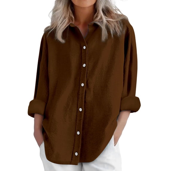 Outfmvch Peasant Tops for Women Linen Shirts for Women Womens Summer Linen Shirts Gauze Shirts for Women Flowy Tops for Women Linen Tunic Tops for Women Brown L