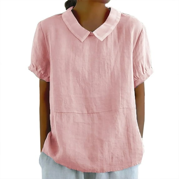 Outfmvch Peasant Tops for Women V Neck Button Tunic Tshirt Boho Peasant Blouse Roll Up Short Sleeve Cotton Linen Embroidered Tops Crewneck Button Blouse Red 1 2XL