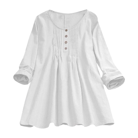 Outfmvch Peasant Tops for Women Gauze Shirts for Women Button Down Gauze Tees Long Sleeve Shirts Flowy Tops for Women Linen Shirts for Women White M