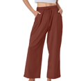 thumbnail image 1 of Outfmvch Petite Linen Pants for Women Elastic Waist Palazzo Pants Flowy Linen Beach Wear Linen Pants Linen Trousers Wide Leg Resort Wear for Women Loose Pants Khakis Pants for Women Red 1 L, 1 of 8