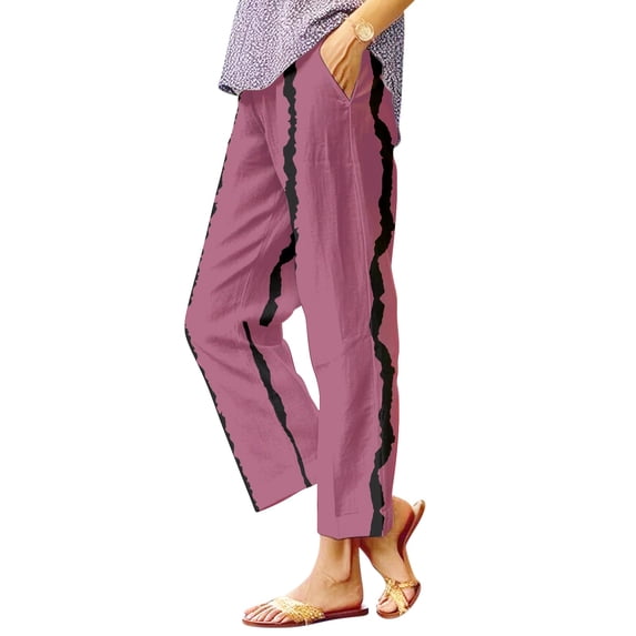 Outfmvch Pinstripe Pants Women Slant Pockets Pinstripe Long Palazzo Trousers Comfy Drawstring Pants Women Fashion Wide Leg Stripe Womens Linen Pants Pull On Pants Hot Pink S-3XL
