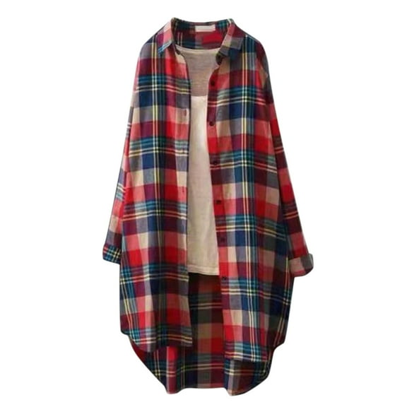 Outfmvch Plaid Button Down Shirts for Women Oversized Flannel Shirts for Women Button Down Shirts Flannel Hoodie Wool Coats for Women Sweater Jacket for Women Cardigan Sweaters for Women Red L