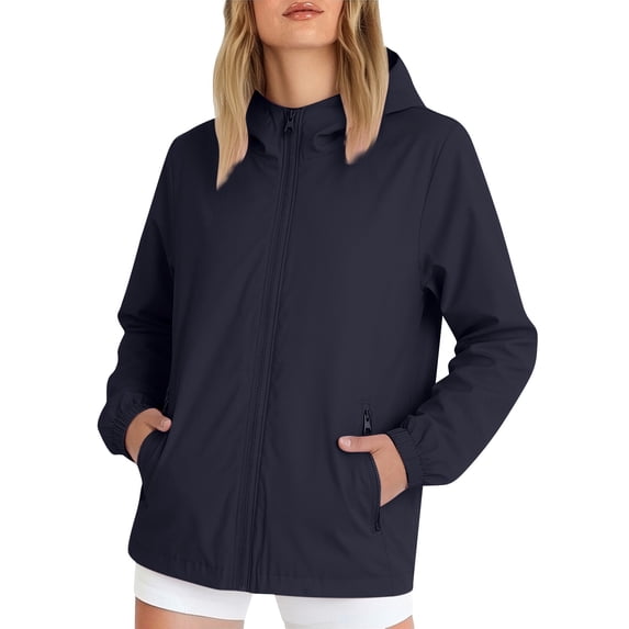 Outfmvch Plus Size Rain Jackets for Women Packable Rain Jacket Womens Raincoat Light Hooded Windproof Coat Relaxed Fit Hiking Jacket Women Travel Hoodie Black L