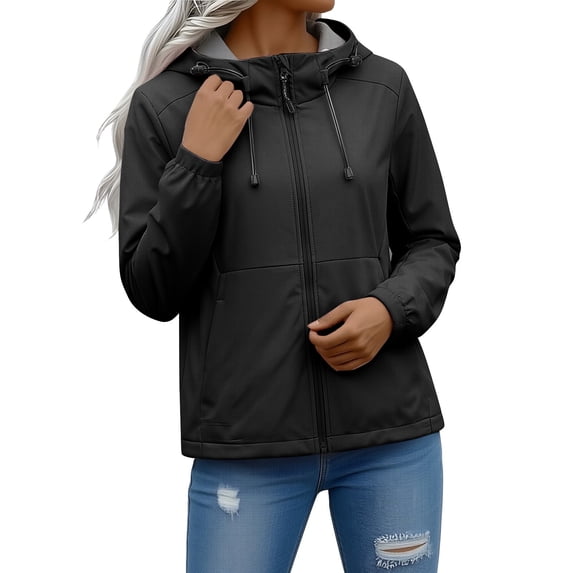 Outfmvch Plus Size Rain Jackets for Women Rain Jacket Women Water Proof Jacket for Women Work Jackets for Women Light Hooded Windproof Coat Long Sleeve Hooded Travel Jacket For Women Black XL