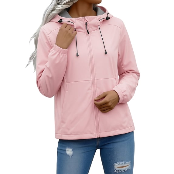 Outfmvch Plus Size Rain Jackets for Women Women's Softshell Jacket Rain Jacket Women Windbreaker with Hood Womens Raincoat Water Proof Jacket for Women Summer Jacket Pink L