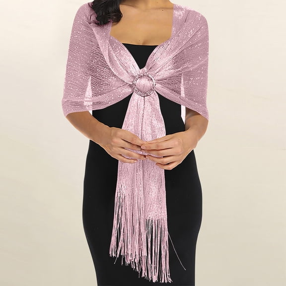 Outfmvch Poncho Shawl Sparkling Metallic Shawls and Wraps for Evening Party/Wedding/Formal Dresses (With Free Buckle) Headwraps for Women Pink One Size