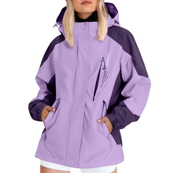 Outfmvch Raincoat for Women Raincoats with Pockets Hiking Jacket Women Trench Coat Women Rain Jacket Women Waterproof Hooded Raincoat Women's Softshell Jacket Summer Jacket Purple L