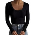thumbnail image 1 of Outfmvch Ribbed Long Sleeve Tops for Women Scoop Neck Ribbed Knit Basic Tees Stretch Crewneck Slim Fitted Basic Solid Double Lined Basic Tee Long Sleeve Basic Fitted Tees for Womena2_black L, 1 of 4