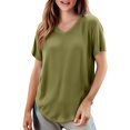 thumbnail image 1 of Outfmvch Ribbed Short Sleeve Tops for Women Womens Plus Size Tunics Knit Tops for Women Short Sleeve Summer Tops for Women Army Green 2XL, 1 of 5