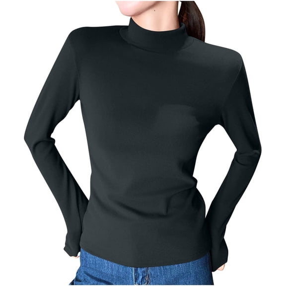 Outfmvch Ribbed Turtleneck Tops for Women Ribbed Sweaters Pullover Long-sleeve Turtleneck Sweater Slim Fit Basic Casual Tee Tops Thermal Underwear Shirt Thermal Underwear for Womena4_black 2xl