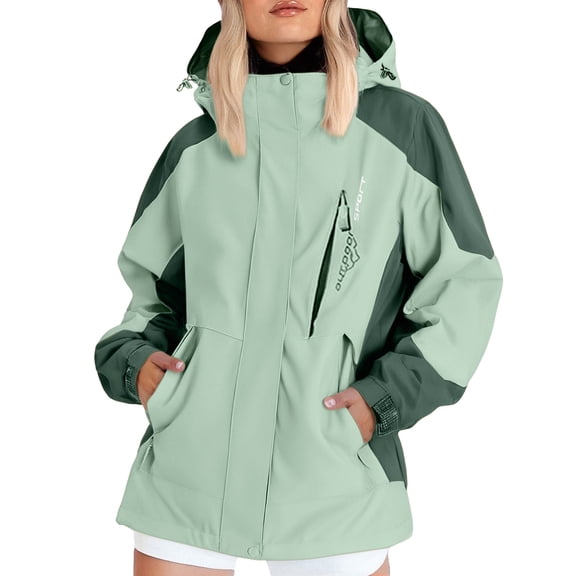 Outfmvch Running Jackets for Women Spring Fall Windbreaker Track Jacket Women Women's Softshell Jacket Light Hooded Windproof Coat Hiking Jacket Women Womens Jackets Casual Green 2XL