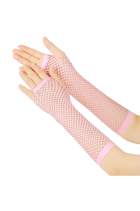 Satin Gloves Elbow Length Lone Fishnet Gloves Fingerless For Women Fish Net Arm Sleeve Mesh Goth Punk 80s Accessories Fingerless Arm Warmers Pink One Size