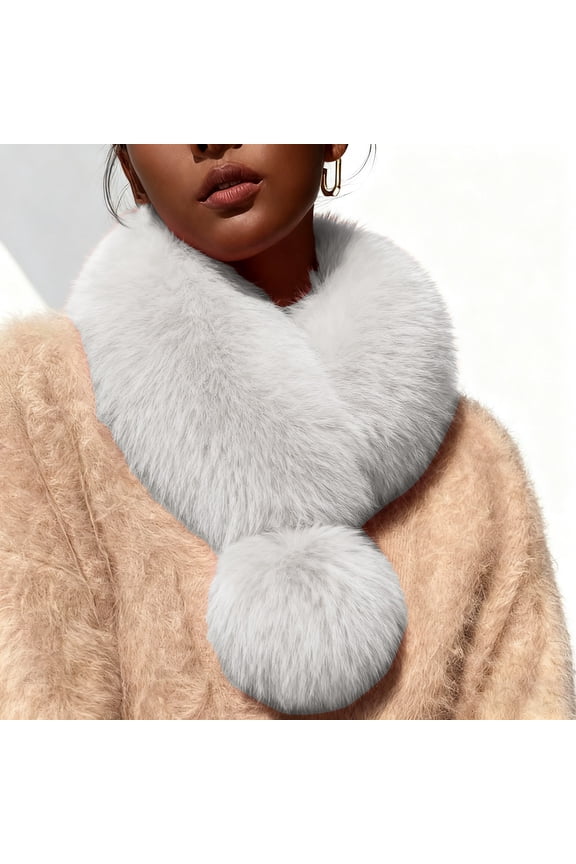 Satin Scarf Fur Collar Scarf for Women Faux Fur Scarves Neck Shrug for Fall Winter Coat Dress Shawls for Women Gray One Size