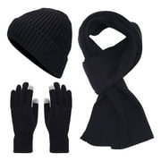 Outfmvch Scarf For Women Scarf Men'S And Women'S Hats Scarves Gloves Cold Set Thickened Warm Knitted Three Piece Set Scarf For Men Black One Size