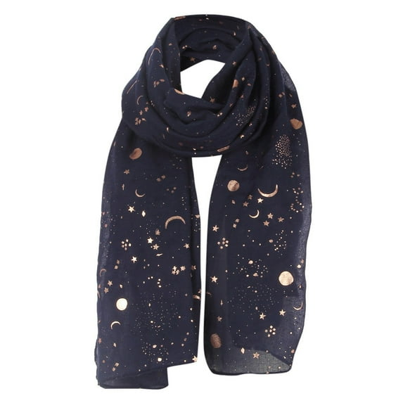 Outfmvch Scarf For Women Scarf Women Fashion Star Moon Foil Printed Scarf Wrap Silk Shawl Travel Scarves Scarf For Men Navy One Size