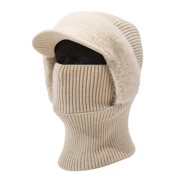 Outfmvch Scarf Hats for Women 3 in 1 Beanie Hat for Women, Womens Winter, Cold Knitted Hats Wind Resistant Hooded Scarf, Thick Plush-Lined 3 in 1 Beanie Hat for Women Beige One Size