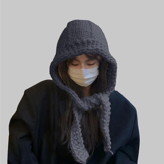 Outfmvch Scarf with Hood for Women Women Winter Beanie Hat Circle Scarf Set Pompoms Ski Snow Ear Flaps Sherpa Knit Hats Neck Warmer Set Scarf Hood Gray 1 One Size