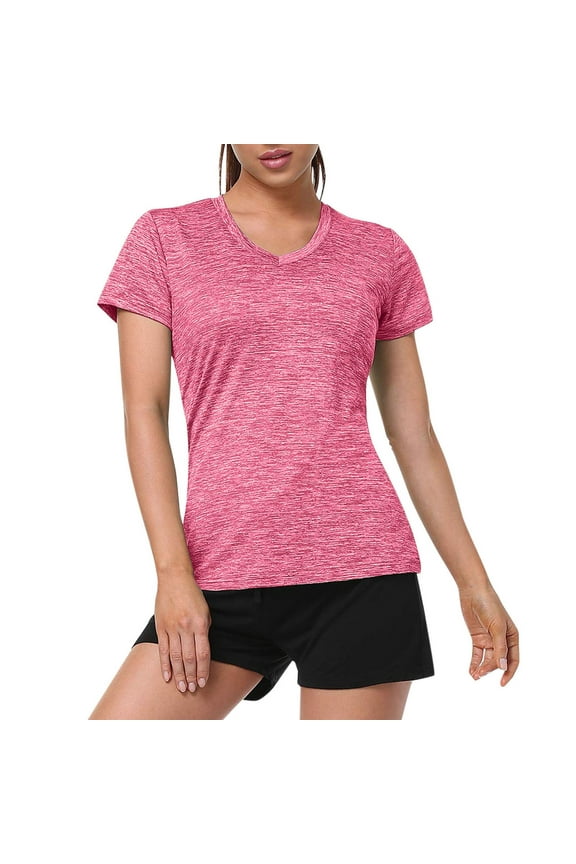 Shirts for Teens,Womens Short Sleeve Tops,Cotton T Shirts Women,Women V Neck Short Sleeve Moisture Wicking Athletic Shirts Sport Activewear Top,Fitted T Shirts for Women,Trendy Queen Pink XL