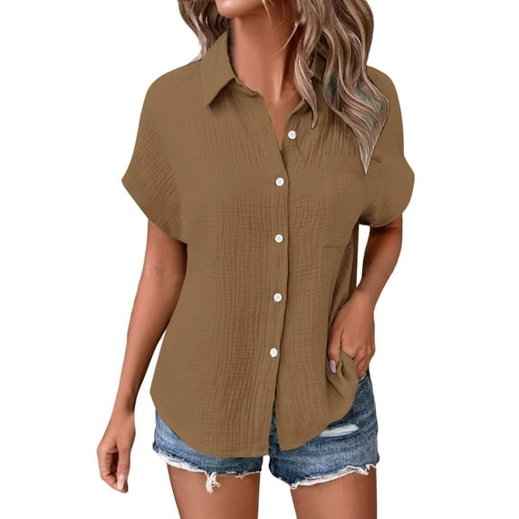Outfmvch Shirts for Women Boho Womens Tops Flowy Sleeve Tops for Women Womens Going Out Tops Womens Loose Tshirt Plus Size Spring Clothes for Women Cotton Boho Tops for Women Brown L