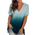thumbnail image 1 of Outfmvch Shirts for Women Hawaiian Shirts for Women Tops Gradient Printed Short Sleeve V Neck Tee T Shirt Printed Side Split Tunic Summer Tops for Women 2023 Trendy Green XXL, 1 of 8