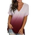 thumbnail image 1 of Outfmvch Shirts for Women Hawaiian Shirts for Women Tops Gradient Printed Short Sleeve V Neck Tee T Shirt Printed Side Split Tunic Summer Tops for Women 2023 Trendy XXL, 1 of 8