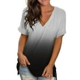 thumbnail image 1 of Outfmvch Shirts for Women Hawaiian Shirts for Women Tops Gradient Printed Short Sleeve V Neck Tee T Shirt Printed Side Split Tunic Summer Tops for Women 2023 Trendy Black L, 1 of 8
