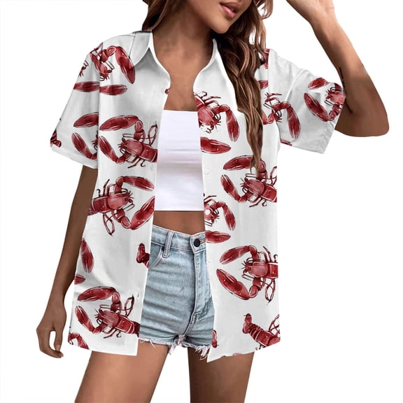 Outfmvch Shirts for Women Trendy Womens Blouses Casual Button Up Blouse Womens Blouses Dressy Womens Button Down Shirt Oversized Shirts for Women Summer Shirts for Women Red M
