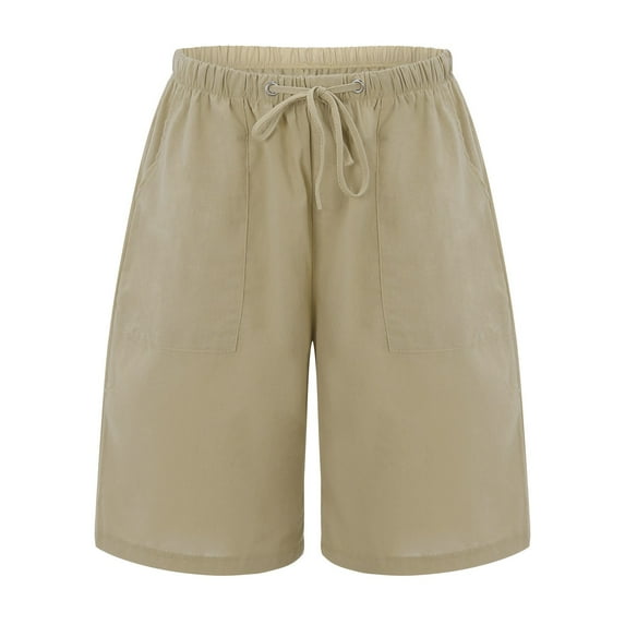 Outfmvch Shorts For Women Gym Shorts Women Women'S Casual Bermuda Shorts Elastic Waist Cotton Linen Shorts With Pockets Leggings With Pockets For Women Beige M