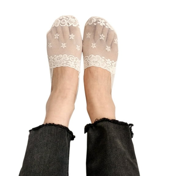 Outfmvch No Show Socks Womens,Flat Socks Lace Socks Lace Socks Breathable Socks Ballerina Socks Transparent Low Socks Footies Socks Womens Socks White One Size