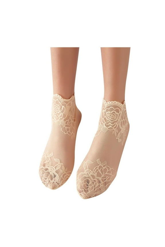 No Show Socks Womens,Flat Socks Lace Socks Women Lace Soft Elastic Transparent Sock Socks Ankle Sock Slippers Footies Socks for Women Womens Socks Beige One Size