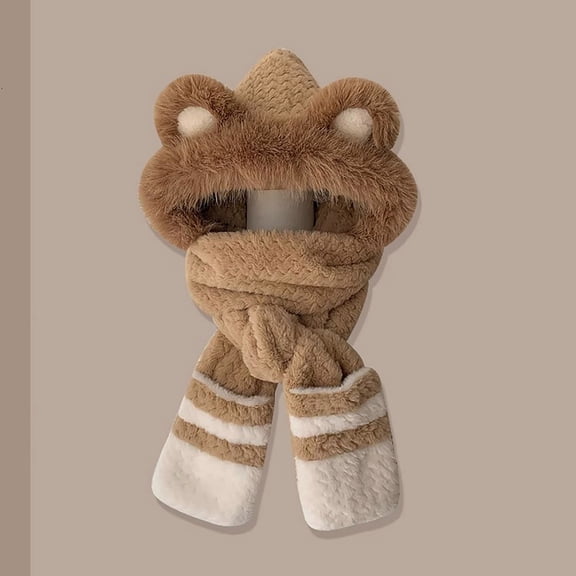 Outfmvch Silk Bandanas for Women Winter Warm Women Hoodie Hat/Scarf/Gloves Set Soft Plush Thick Warm Hat Pashmina Khaki 2 One Size