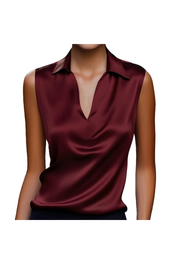 Silk Blouse for Women Button Down Shirts for Women Silk Tank Tops for Women Womens Red Blouse Flowy Blouses for Women Professional Clothes for Women Womens Satin Blouse Wine Xl