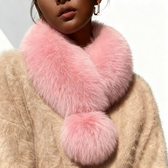 Outfmvch Silk Head Scarf for Women Fur Collar Scarf for Women Faux Fur Scarves Neck Shrug for Fall Winter Coat Dress Floral Shawl Pink One Size