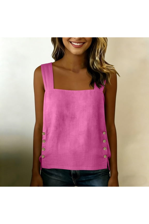 Sleeveless Tops for Women Crop Top Scoop Neck Linen Tank Tops Tie Front Shirt Summer Gauze Boho Tops Going Out Tops Summer Clothes Fashion Outfits Tank Tops for Women Pink L