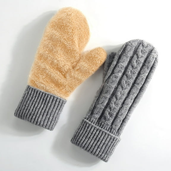 Outfmvch Snow Gloves Women Mittens for Women Lined Cold Weather Chunky Cable Knit Mitten Knit Gloves for Women Gray 2 One Size