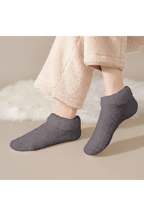 Socks for Women Thickened Floor Warm Slipper Socks for Women with Grippers Non Slip, Sherpa Lined Slipper Socks Fuzzy Socks for Women Non Slip Dark Gray One Size
