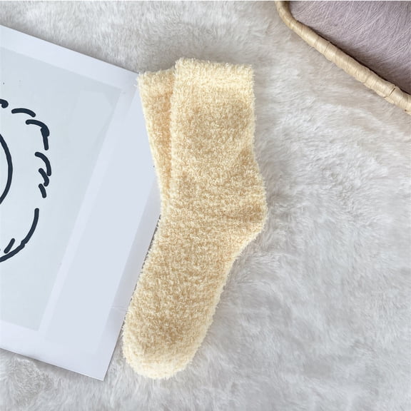 Outfmvch Socks for Women Comfy Fuzzy Crew Fuzzy Fluffy Warm Cozy Slipper Socks for Men - Soft Comfy Fleece Sleep Socks Slipper Socks Yellow One Size